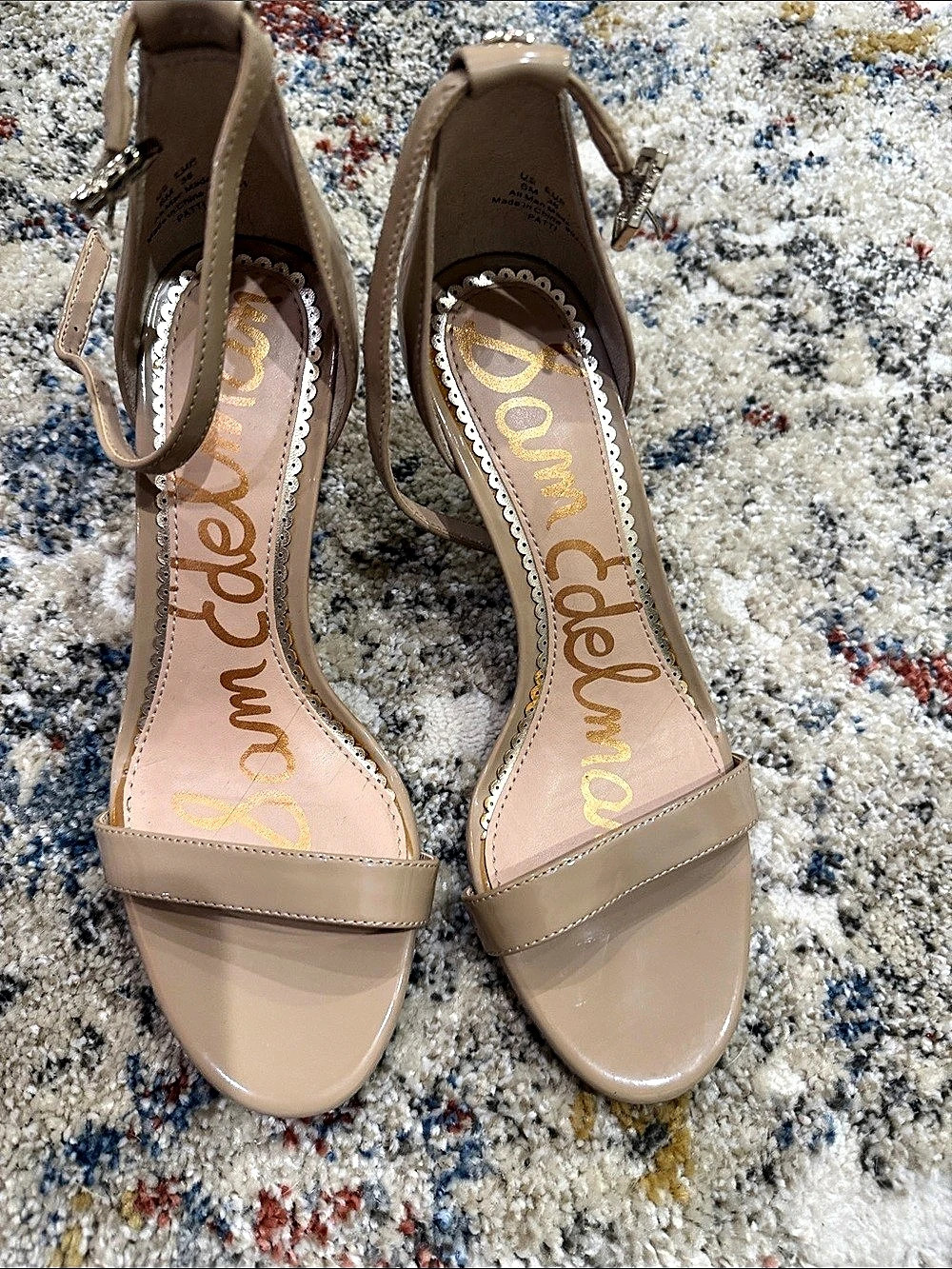 Sam Edelman Patti Ankle Strap Sandal Heels in Beige